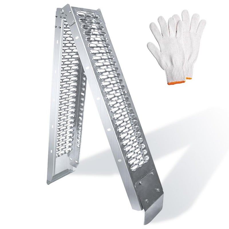 Alloy Steel Motorcycle Ramp 750 Lbs Capacity 725ft Folding Loading Ramp with Load Straps for Pickup Trucks Motorcycles ATVs UTVs Lawn Mowers Dirt Bikes 1